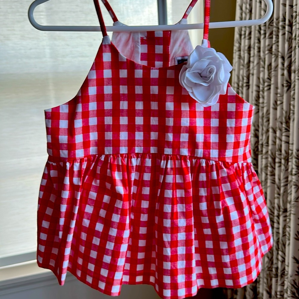 Janie and Jack Red Gingham Dress with White Flower